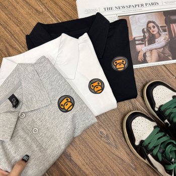 Polo din bumbac pentru copii – vară, stil lejer, mâneci scurte, imprimeu cu maimuță, vârsta 3–8 ani