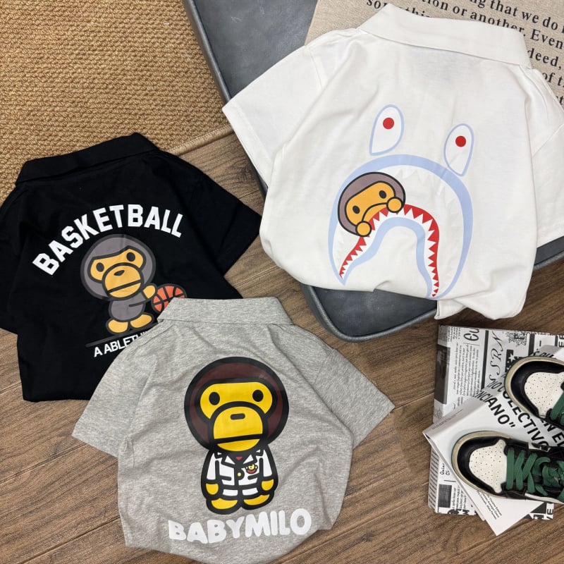 Polo din bumbac pentru copii – vară, stil lejer, mâneci scurte, imprimeu cu maimuță, vârsta 3–8 ani