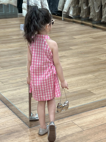 Dievčenské šaty bez rukávov s károvaným vzorom, korejský štýl, bavlnený zmes (90% bavlny), princezná strih, vek 3–8 rokov