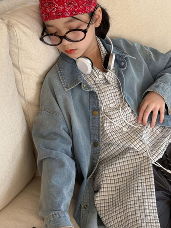 Gyerekeknek szóló pamut-denim ing-jack, koreai stílus, rever gallér, puha feldolgozású anyag, őszi 2025