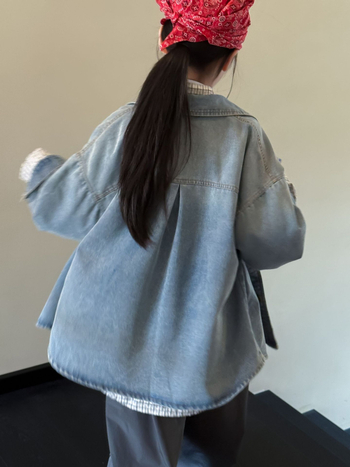 Gyerekeknek szóló pamut-denim ing-jack, koreai stílus, rever gallér, puha feldolgozású anyag, őszi 2025