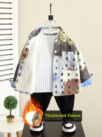 Gyerekeknek szóló ing – 90% pamut, betűs minta, reveres gallér, hosszú ujjú