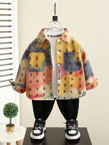 Gyerekeknek szóló ing – 90% pamut, betűs minta, reveres gallér, hosszú ujjú