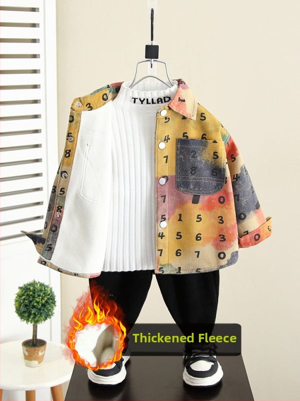 Gyerekeknek szóló ing – 90% pamut, betűs minta, reveres gallér, hosszú ujjú