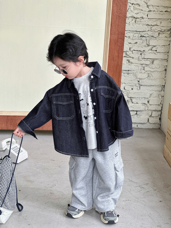 Τζιν πουκάμισο-ζακέτα, κορεάτικου στιλ, βαμβάκι 98%, unisex, μαλακό πλύσιμο με ένζυμα