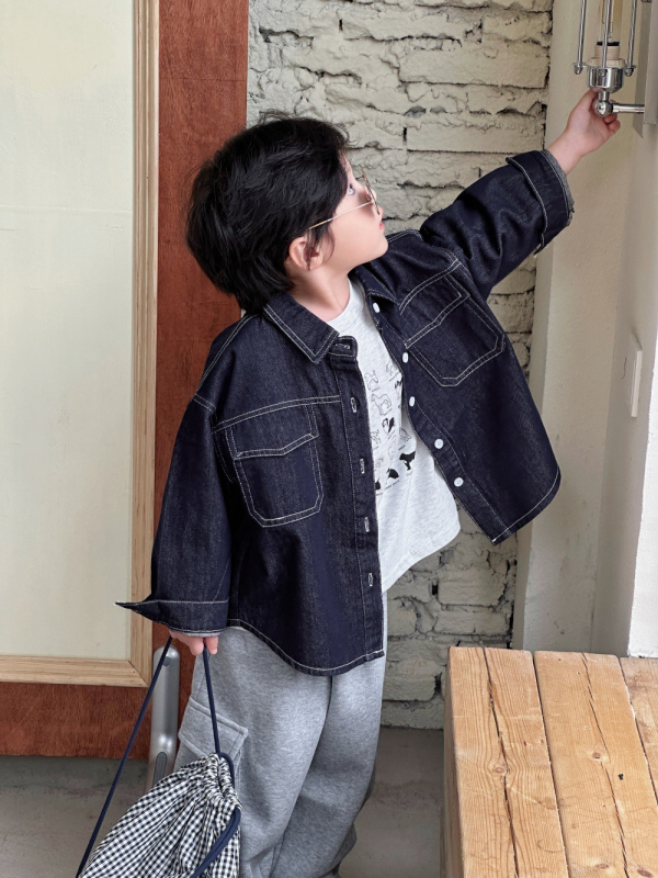 Τζιν πουκάμισο-ζακέτα, κορεάτικου στιλ, βαμβάκι 98%, unisex, μαλακό πλύσιμο με ένζυμα