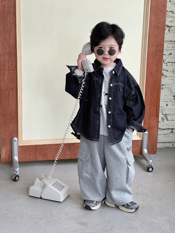 Τζιν πουκάμισο-ζακέτα, κορεάτικου στιλ, βαμβάκι 98%, unisex, μαλακό πλύσιμο με ένζυμα