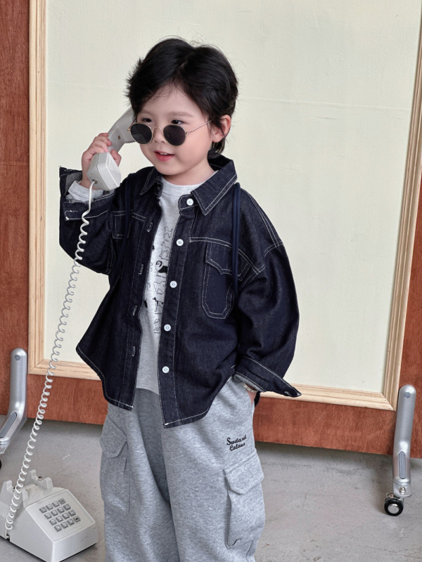 Τζιν πουκάμισο-ζακέτα, κορεάτικου στιλ, βαμβάκι 98%, unisex, μαλακό πλύσιμο με ένζυμα