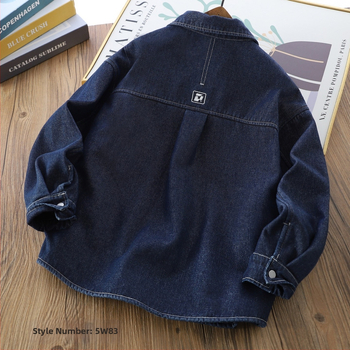 Chlapčenská džínová košeľa-jakna s fleecovou podšívkou, dlhý rukáv, zimný model 2025, 95% bavlna, jednofarebná, hrubá, pre deti od 8 rokov