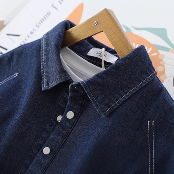 Chlapčenská džínová košeľa-jakna s fleecovou podšívkou, dlhý rukáv, zimný model 2025, 95% bavlna, jednofarebná, hrubá, pre deti od 8 rokov