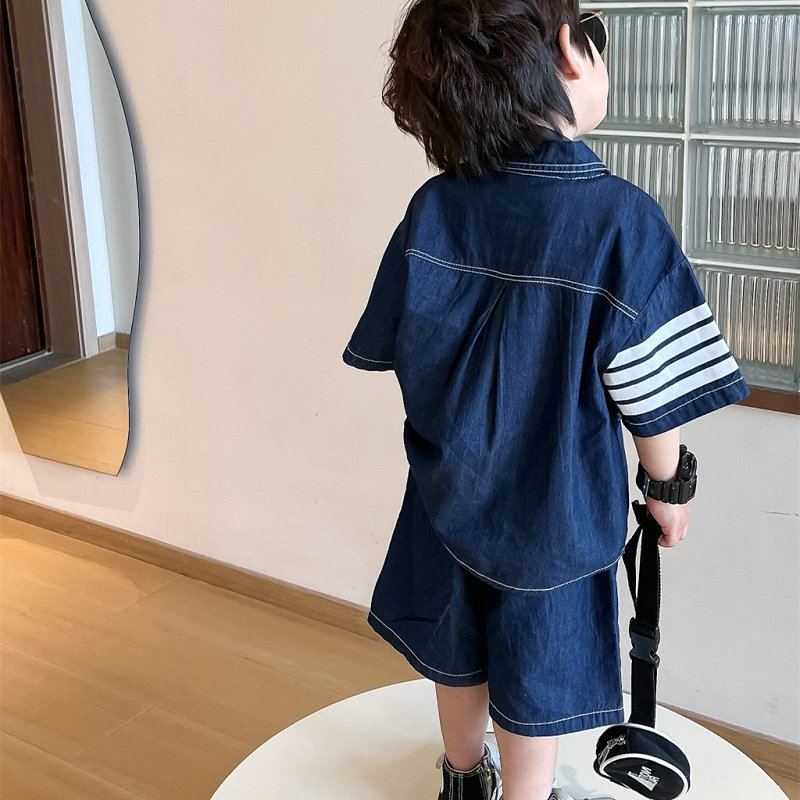 Set pentru băieți din bumbac, tricou cu dungi și pantaloni scurți, vară, pentru vârsta 3–8 ani