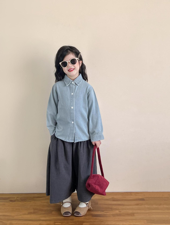 Detský set: džínová košeľa, vrstvený pletený top a široké nohavice (predávané samostatne), kórejská verzia, pre dievčatá 3–8 rokov, jeseň 2025, bavlna 90%.