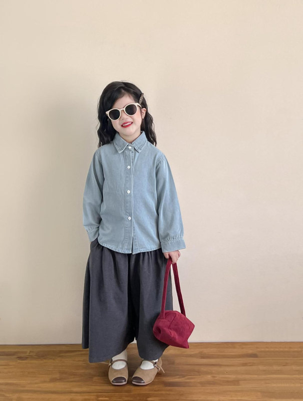 Detský set: džínová košeľa, vrstvený pletený top a široké nohavice (predávané samostatne), kórejská verzia, pre dievčatá 3–8 rokov, jeseň 2025, bavlna 90%.