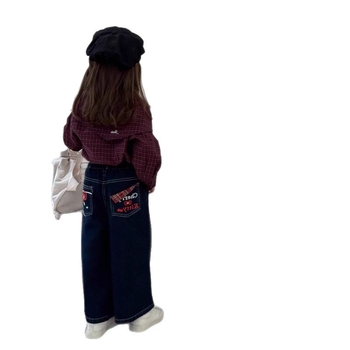 Gyermekeknek szóló pamut hosszú ujjú ing lányoknak, kockás mintával, kerek nyakkal, koreai stílus, őszi 2025