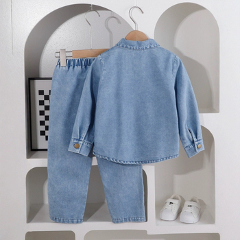 Chlapčeva denimska košulja-jaka, dvodijelni komplet hlača, dugi rukav, casual stil, za dječake 3–8 godina, proljeće