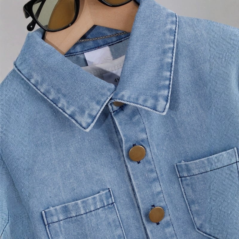 Chlapčeva denimska košulja-jaka, dvodijelni komplet hlača, dugi rukav, casual stil, za dječake 3–8 godina, proljeće
