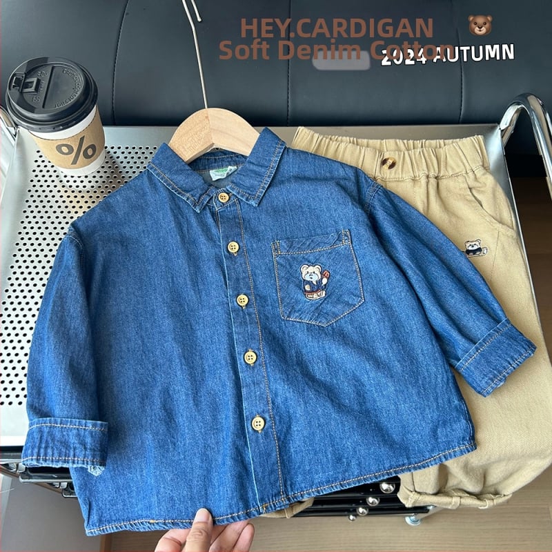 KACADY Fiúknak készült farmeringdzseki, 95% pamut, galléros, hosszú ujjú, 3–8 év, őszi 2024