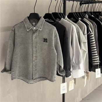 Dječja denims košulja u korejskom stilu, dugi rukavi, rever, 90% pamuk, unisex