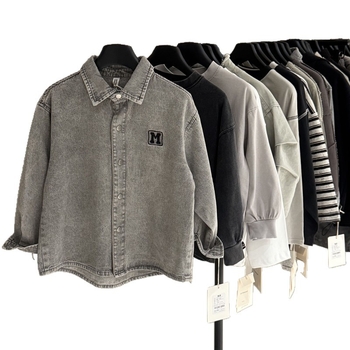 Dječja denims košulja u korejskom stilu, dugi rukavi, rever, 90% pamuk, unisex