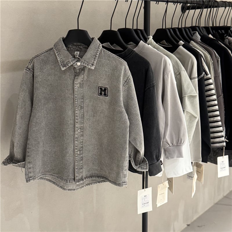 Dječja denims košulja u korejskom stilu, dugi rukavi, rever, 90% pamuk, unisex