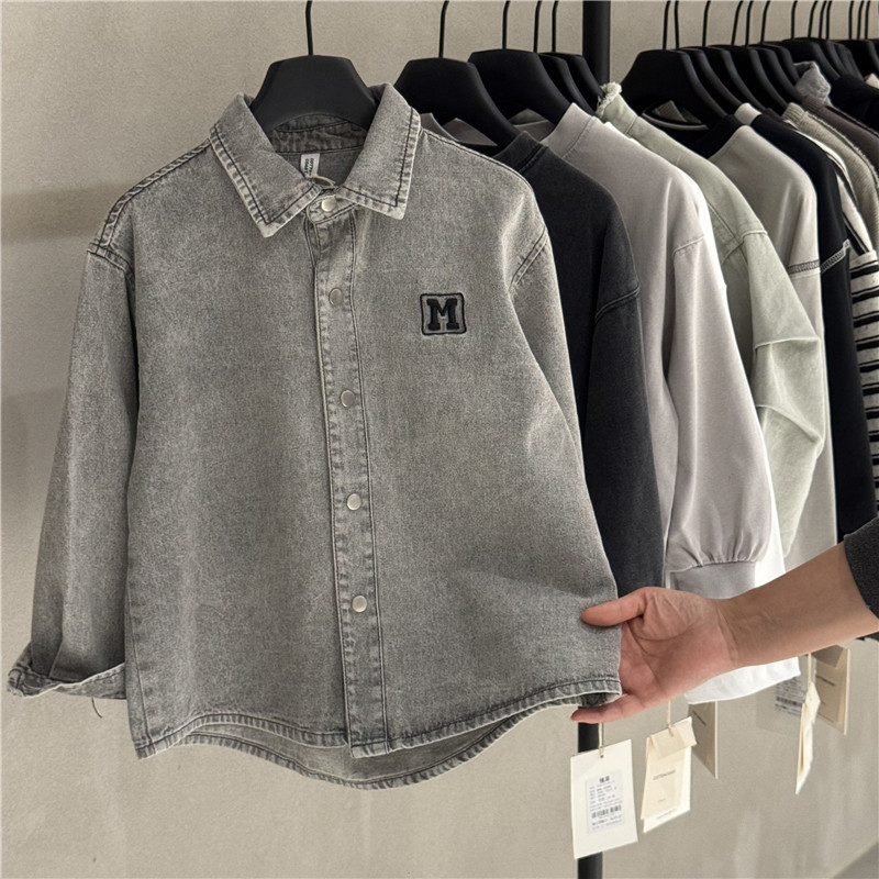 Dječja denims košulja u korejskom stilu, dugi rukavi, rever, 90% pamuk, unisex
