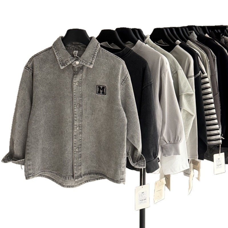 Dječja denims košulja u korejskom stilu, dugi rukavi, rever, 90% pamuk, unisex