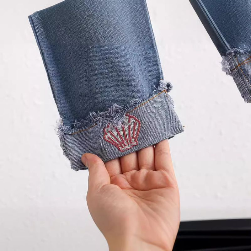 Dječji dvodijelni set: majica s dugim rukavima i ovratnikom u stilu lutke + cropped denim hlače, karikaturalni uzorak, korejski stil, za uzrast 3–8 godina, proljeće–jesen, 70% pamuk