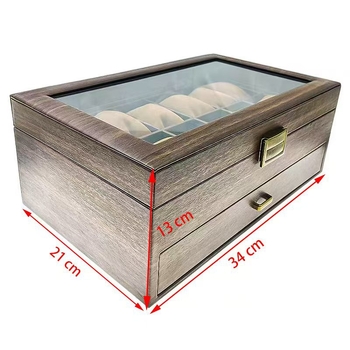 Kutija za pohranu satova i nakita s uzorkom drveta u koži, dvostruka etaža, 12 pretinaca