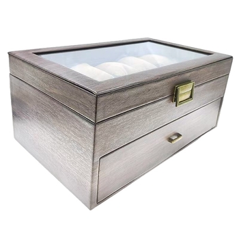 Kutija za pohranu satova i nakita s uzorkom drveta u koži, dvostruka etaža, 12 pretinaca