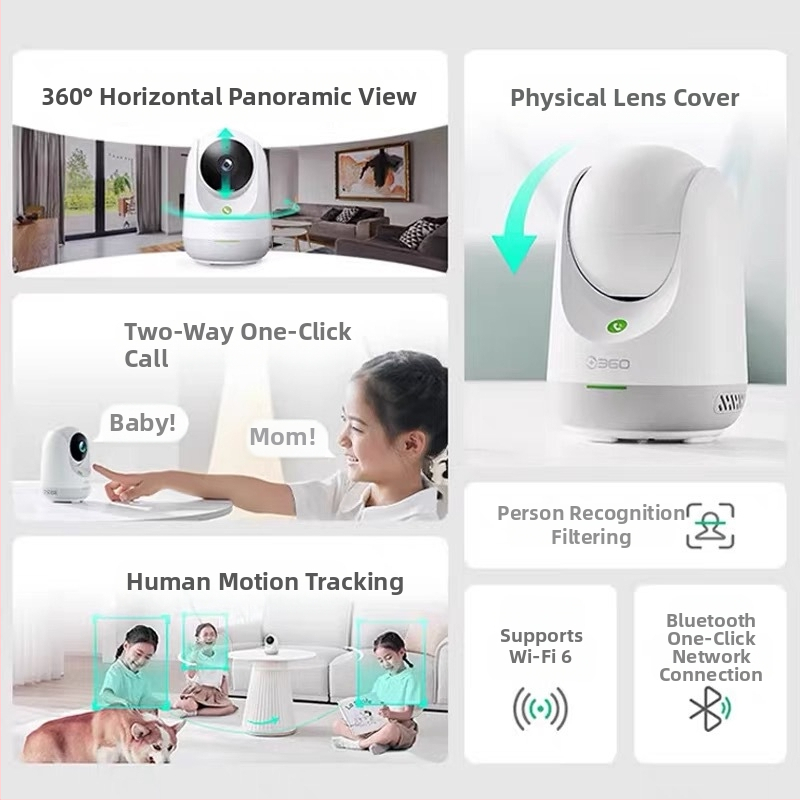 360° iekšējā novērošanas kamera ar griešanās un nolaišanas funkciju, 1080p, 4 mm platleņķa, Wi‑Fi, attālā skatīšanās