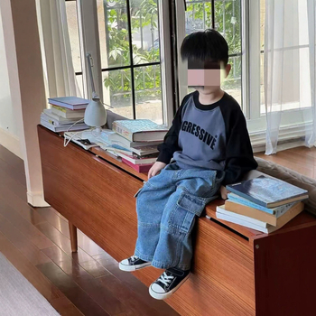 Dječje cargo traperice s velikim džepovima, denim, labavi kroj, elastični pojas, proljeće/jesen