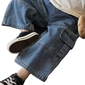 Dječje cargo traperice s velikim džepovima, denim, labavi kroj, elastični pojas, proljeće/jesen