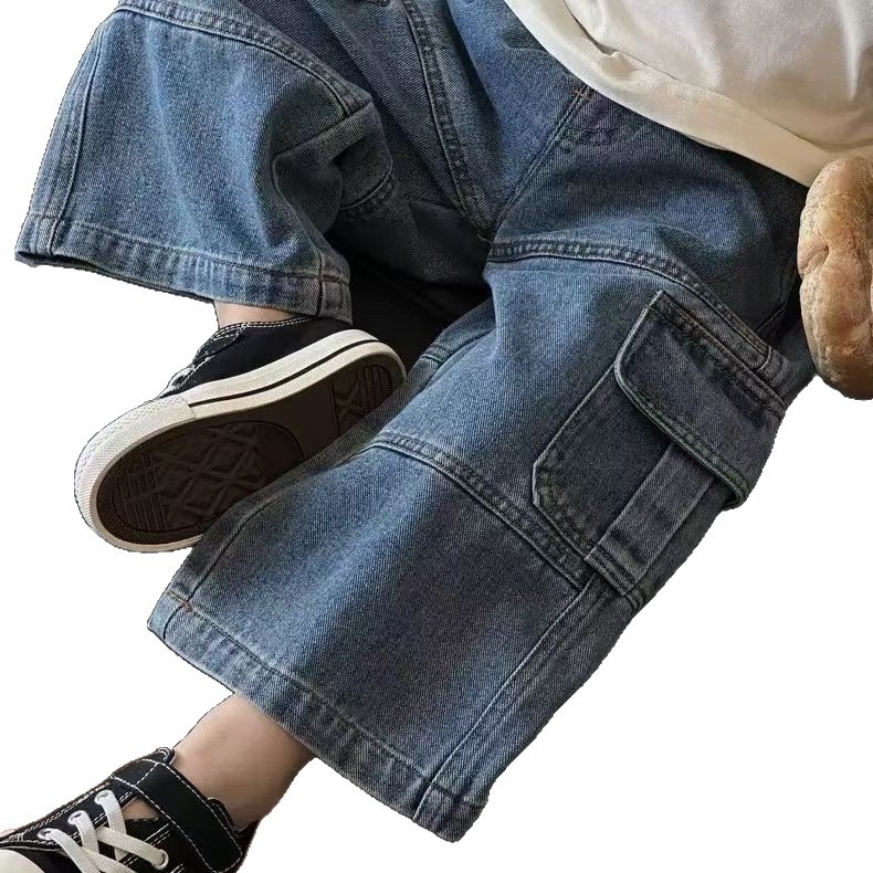 Dječje cargo traperice s velikim džepovima, denim, labavi kroj, elastični pojas, proljeće/jesen