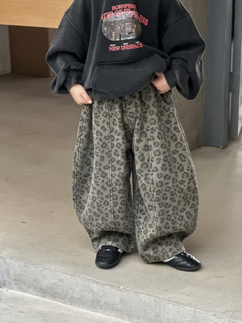 Pantaloni denim pentru copii, pentru băieți, imprimeu leopard, căptușiți cu fleece, croială largă, stil coreean