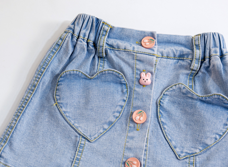Fustă denim pentru fetițe, stil coreean, vară 2025, material exterior 95% bumbac, căptușeală 91–99% bumbac, finisaj moale