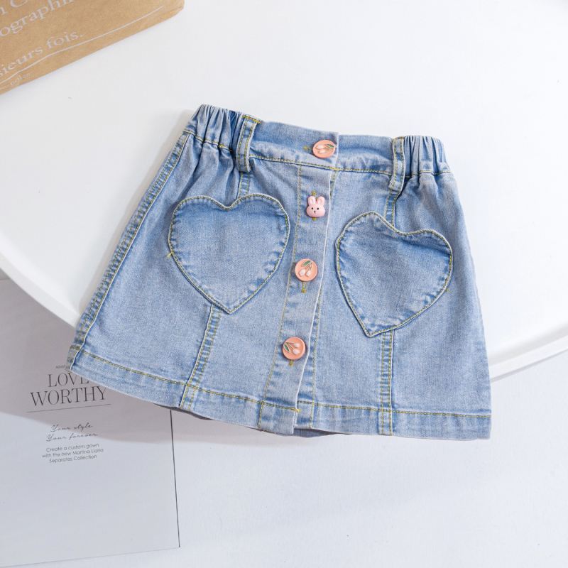Fustă denim pentru fetițe, stil coreean, vară 2025, material exterior 95% bumbac, căptușeală 91–99% bumbac, finisaj moale