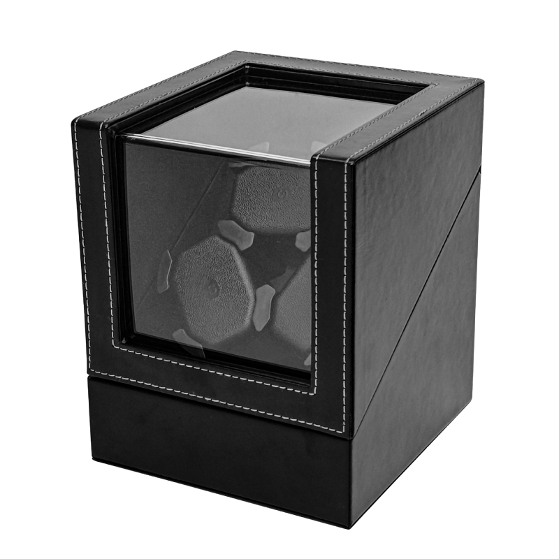 Winder pentru ceasuri cu 3 compartimente, piele, complet automat, construcție MDF+PU, cu capac, model SKW113PU-3W/AM