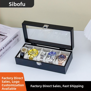 Cutie din lemn pentru ceasuri, 6 compartimente, cu skylight, MDF+PVC, model A135-b-5