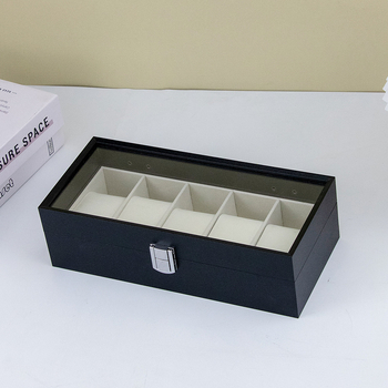 Cutie din lemn pentru ceasuri, 6 compartimente, cu skylight, MDF+PVC, model A135-b-5