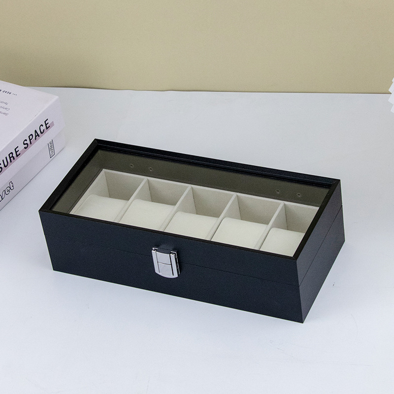 Cutie din lemn pentru ceasuri, 6 compartimente, cu skylight, MDF+PVC, model A135-b-5