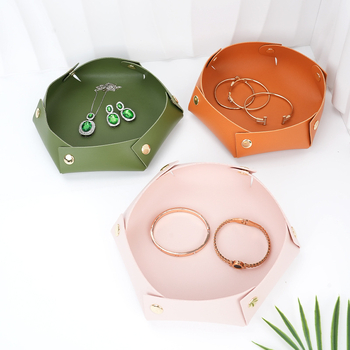 Kör alakú PU bőr tároló – Asztali rendező smink és ékszerek számára – Skandináv stílus