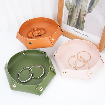 Kör alakú PU bőr tároló – Asztali rendező smink és ékszerek számára – Skandináv stílus