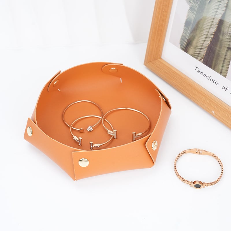 Kör alakú PU bőr tároló – Asztali rendező smink és ékszerek számára – Skandináv stílus