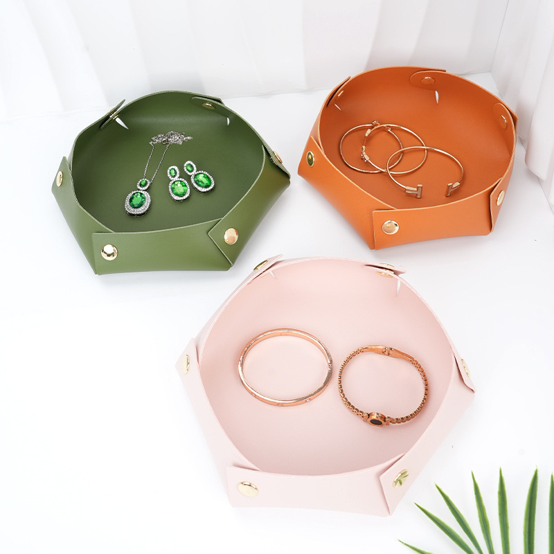 Kör alakú PU bőr tároló – Asztali rendező smink és ékszerek számára – Skandináv stílus