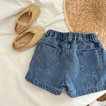 Lányoknak készült denim A-vonalú szoknya masnis hímzéssel, 92% pamut, egyszerű mintázat, nyár.