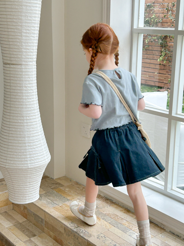 Denim overskirt pentru fete, stil coreean, 90% bumbac, croială A-line, vară 2025