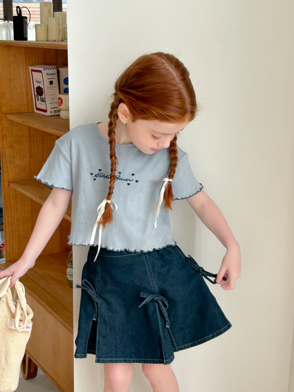 Denim overskirt pentru fete, stil coreean, 90% bumbac, croială A-line, vară 2025