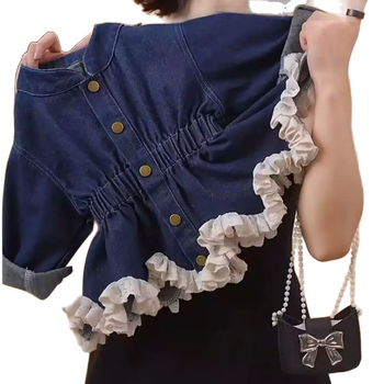 Dječja haljina u korejskom stilu, denim stil, A-linija, poliester, mekana podstava