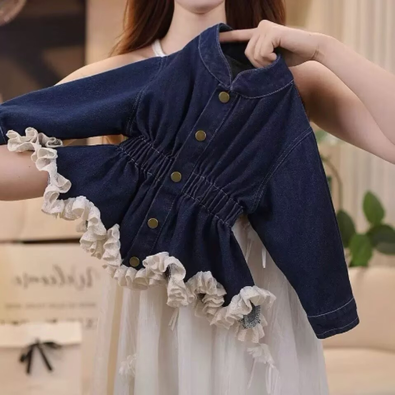 Dječja haljina u korejskom stilu, denim stil, A-linija, poliester, mekana podstava