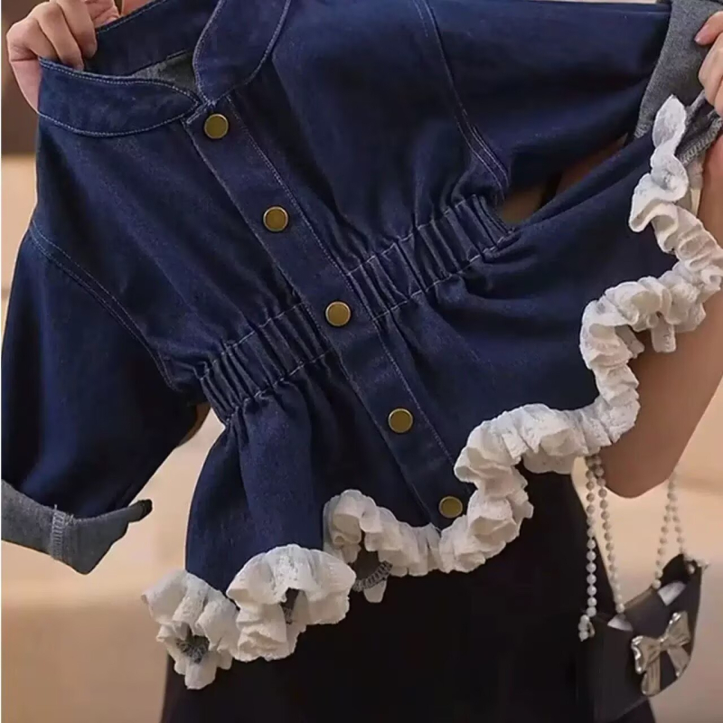 Dječja haljina u korejskom stilu, denim stil, A-linija, poliester, mekana podstava